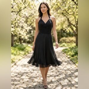 White House Black Market Silk Black Midi Dress